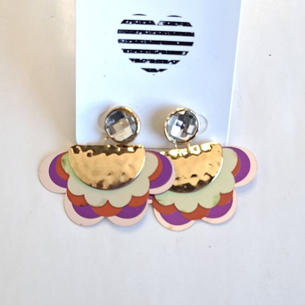 Aretes con piedra transparente y media luna dorada