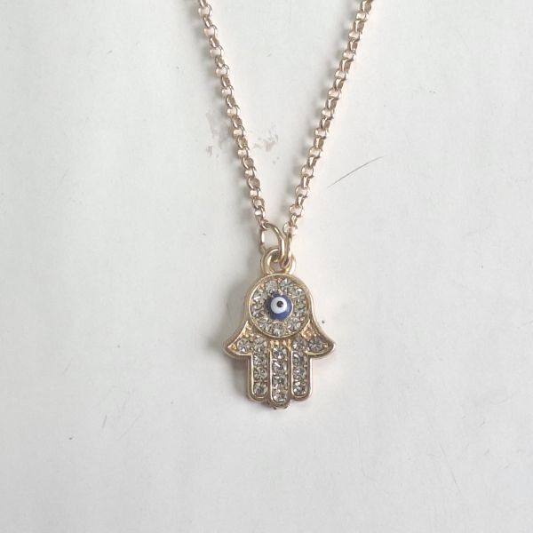 Colar dorado mano de buda y ojo turco con circones