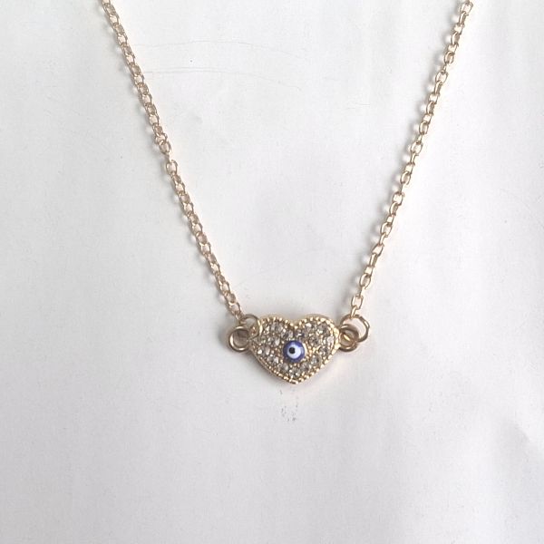 Collar dorado dije de corazón con circones y ojo turco