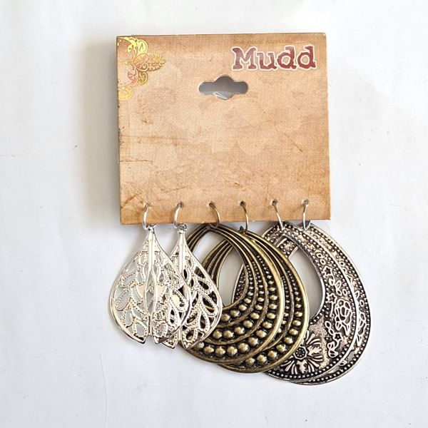 Set aretes lazo plateado bronce peltre